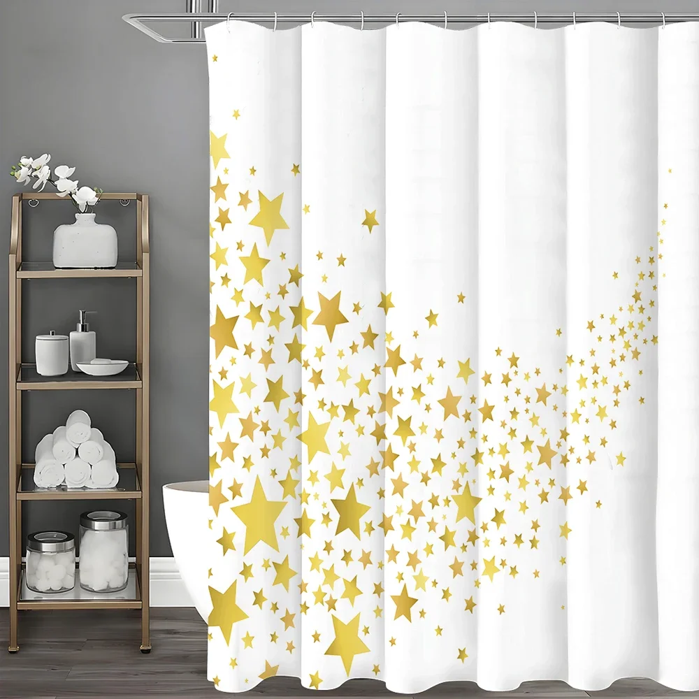 

Занавеска для душа с желтой звездой, декоративная занавеска для душа в ванной комнате, водонепроницаемая занавеска для душа с крючками