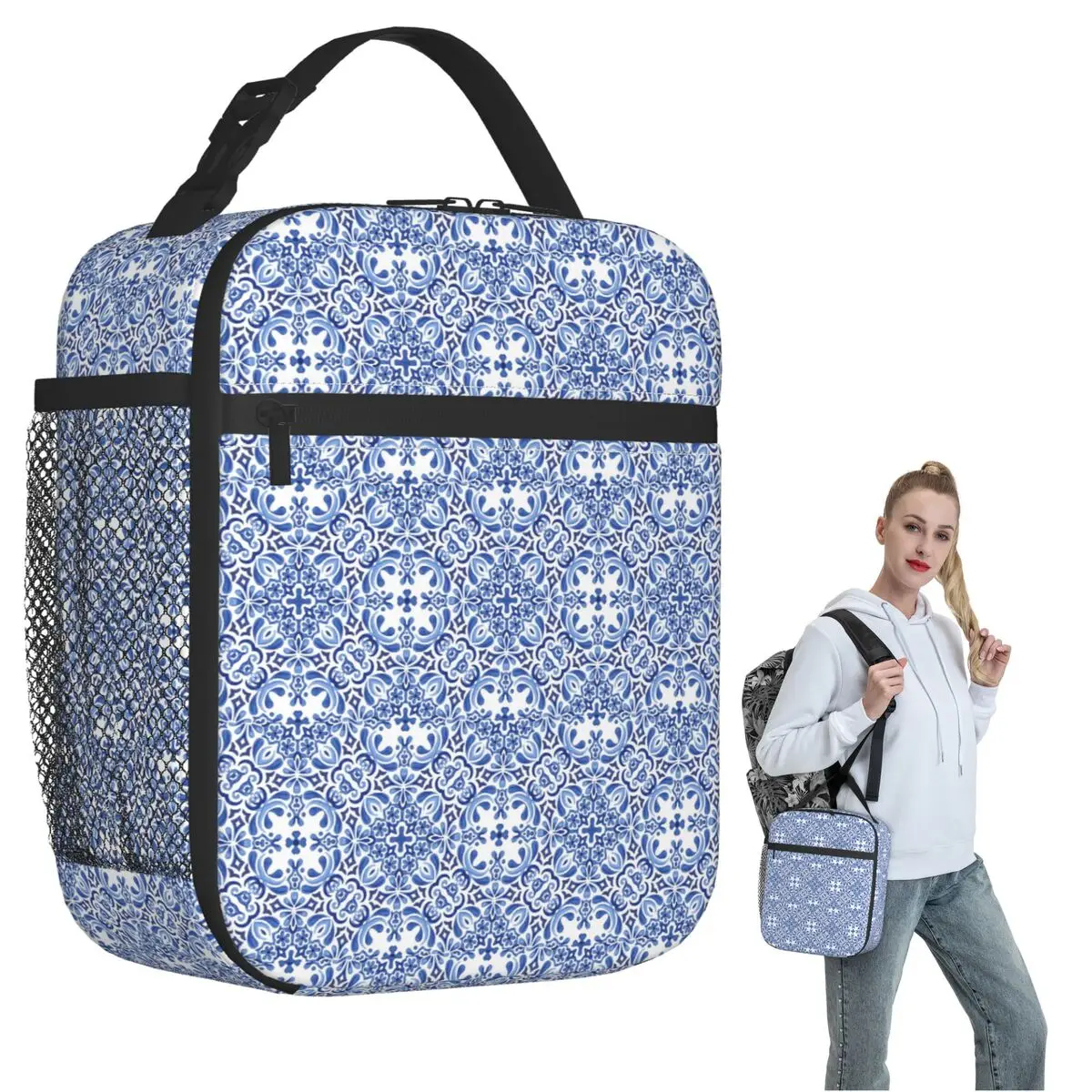 

Средиземноморская мозаичная плитка, изолированная сумка для обеда Azulejos для женщин и детей, портативные коробки для еды, термобокс для обеда, сумка