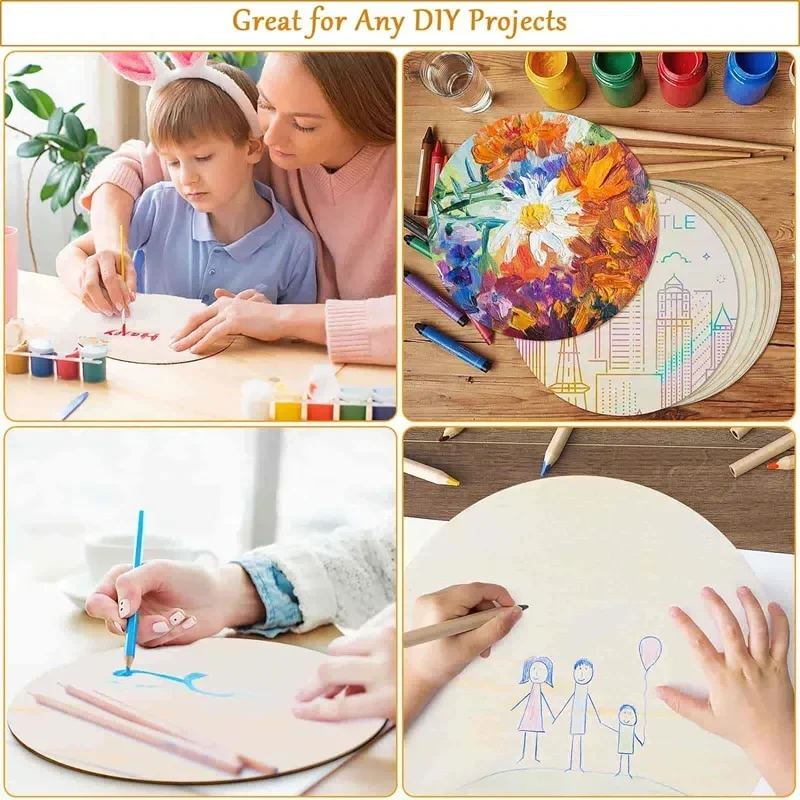 Winter Shore Pack De 10 Círculos De Madera De 30 Cm – Discos De Contrachapado De Álamo Para Manualidades, Grabado, Pintura – Incluye Cintas Y Cuerda
