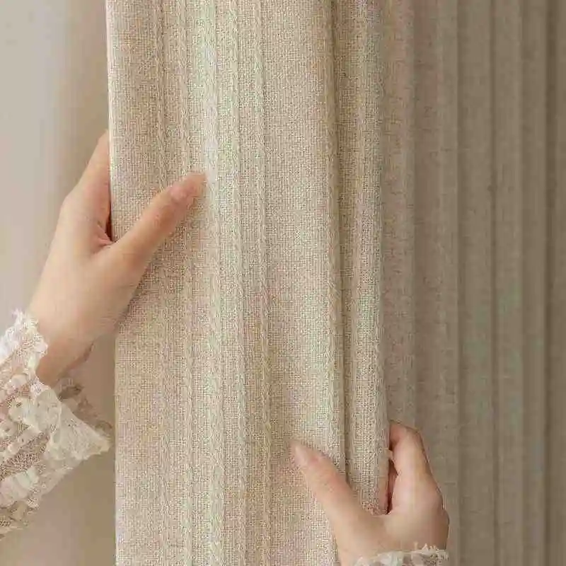 Rural Linen Texture Semi-Blackout Curtains for Living Room Bedroom, Simple Pastoral Eco-friendly Solid Color Cotton Flax Curtain