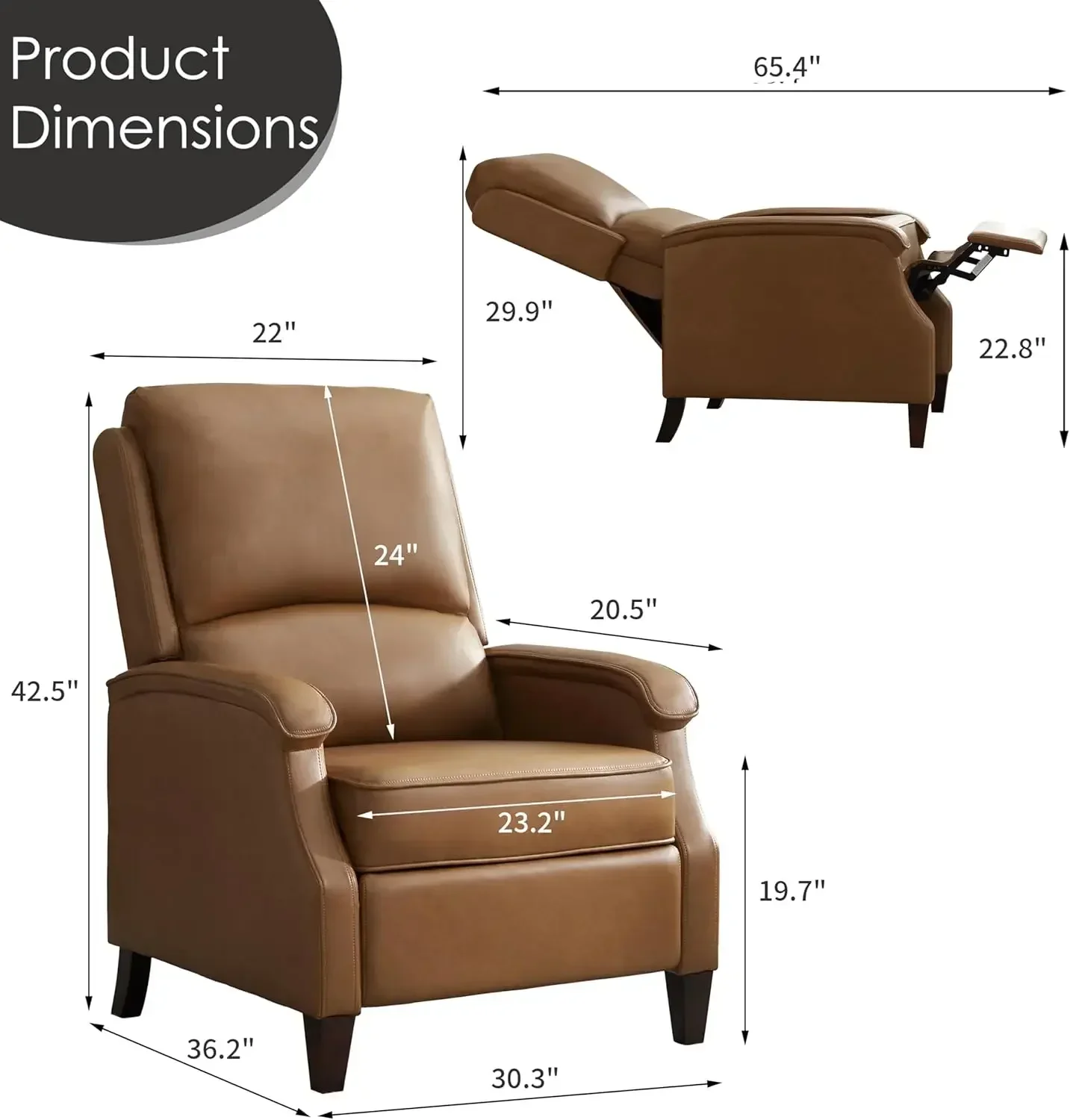 Recliner Chair, Faux Leather Recliner with Armrest, Home Theater Seating with Adjustable Push Back and Lumbar Support, Single So