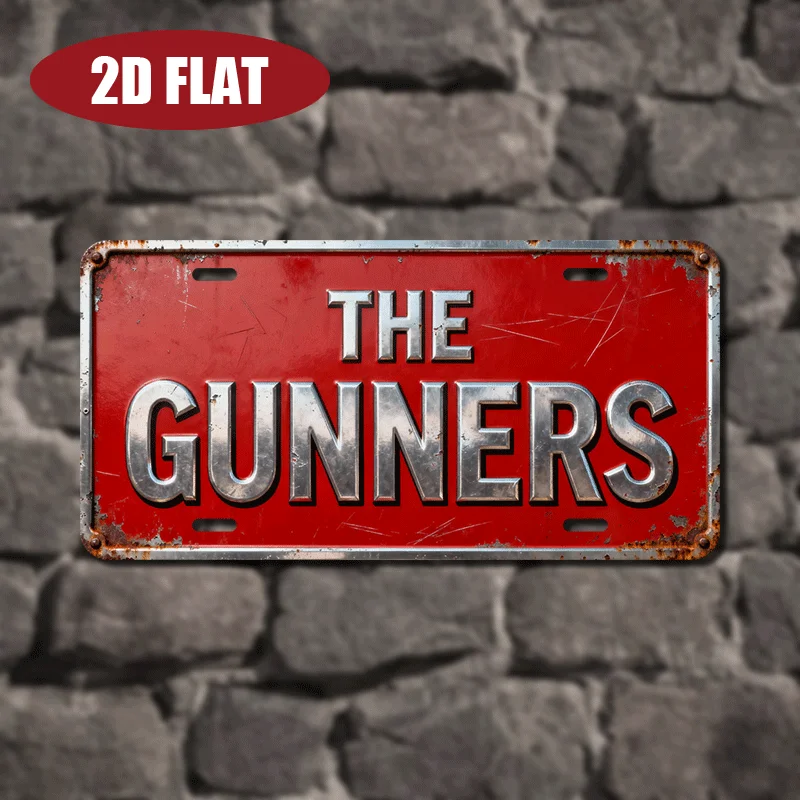 2D Flat - 1pc Aluminum License Plaque, 2D Flat, 30.48x15.24 cm, England Football/The Gunners Club Nickname Theme | Retro Metal L