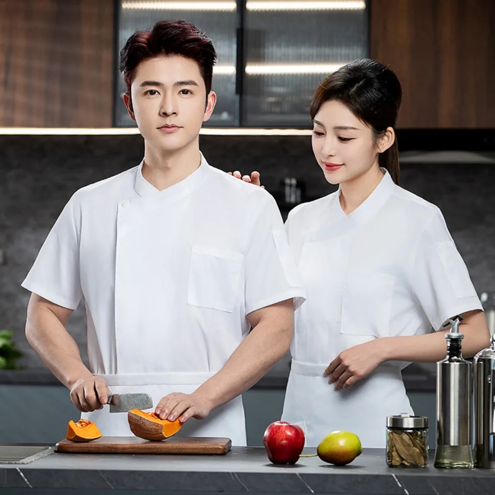 Einfarbig Sommer Koch Anzug Kurzarm Atmungs Große Größe Catering Hotel Küche Arbeits Schutz Arbeit Kleidung Männer