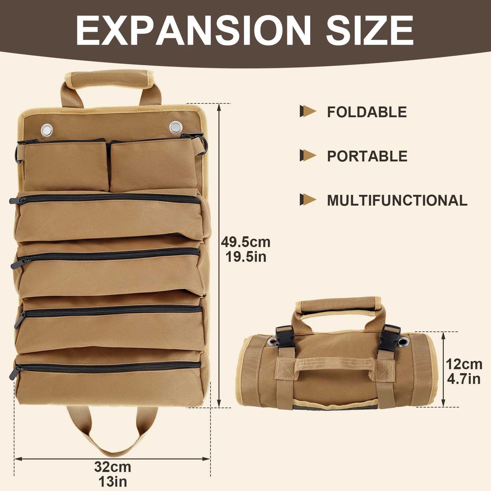 Portable Tool Roll Bag Organizer Tools Multi-Purpose Pouch Wrench Screwdriver Pliers Roll Bag Canvas Roll Tool Bag Storage Case