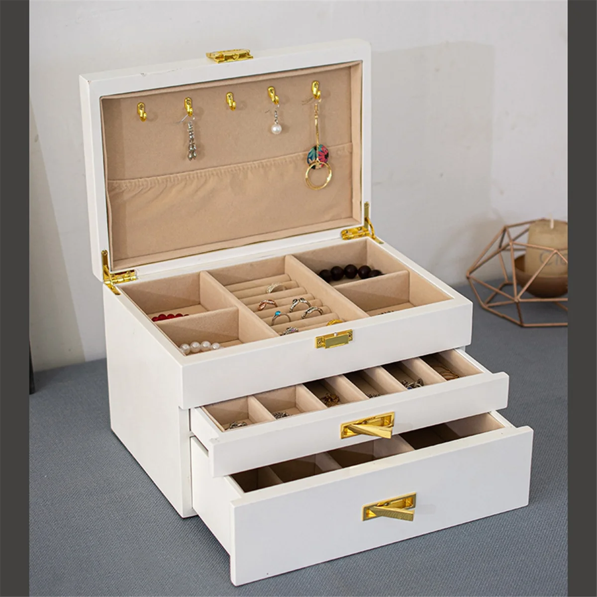 

European Style Solid Wood Jewelry Box,Flip-Top Solid Wood Jewelry Box, Large Capacity,Double Layer Jewelry Storage Box A