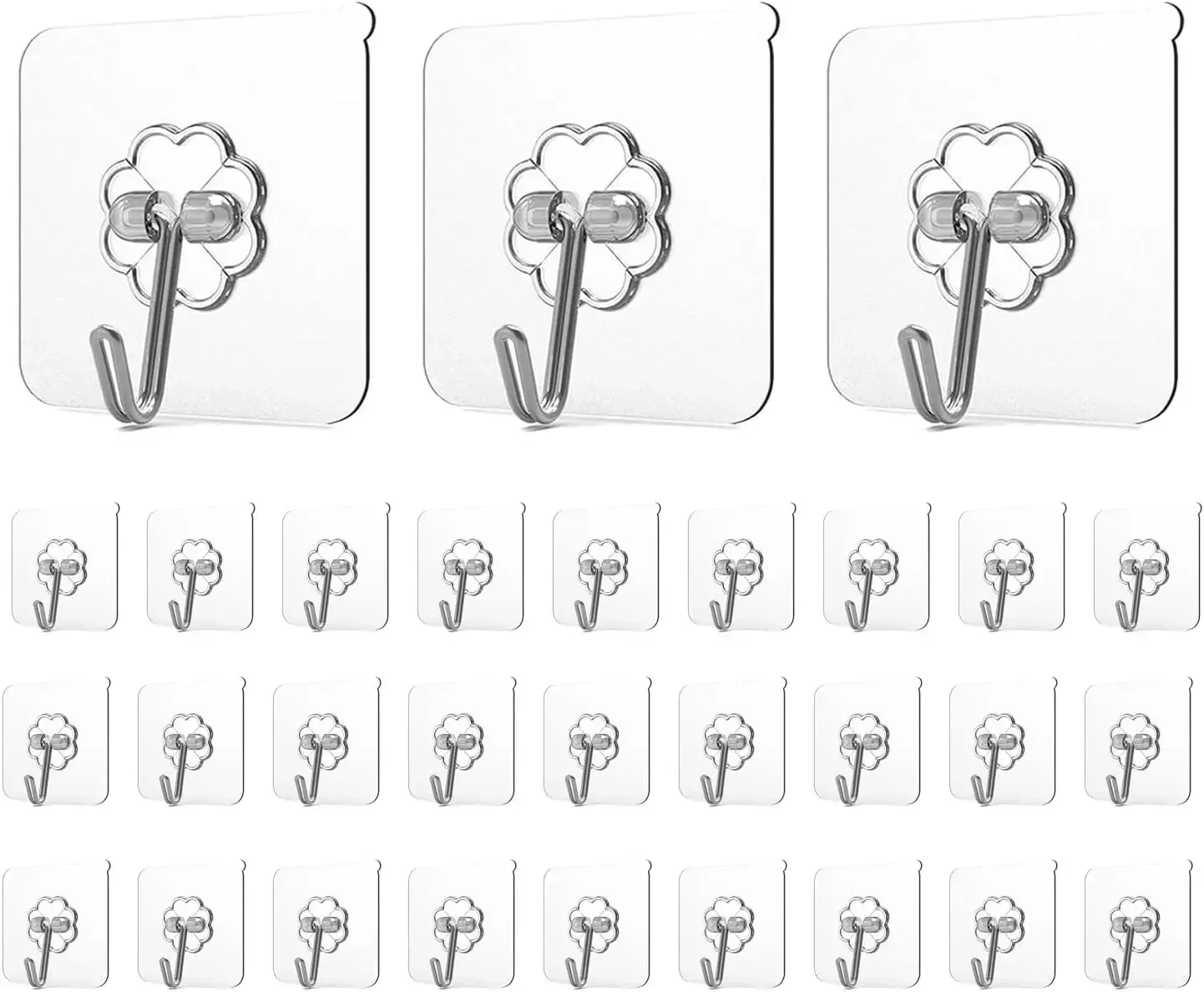 

Adhesive Hooks for Hanging Wall Hooks Removable Sticky Ceiling Hooks, Transparent Self Adhesive Shower Hooks, Water & Oil Proof
