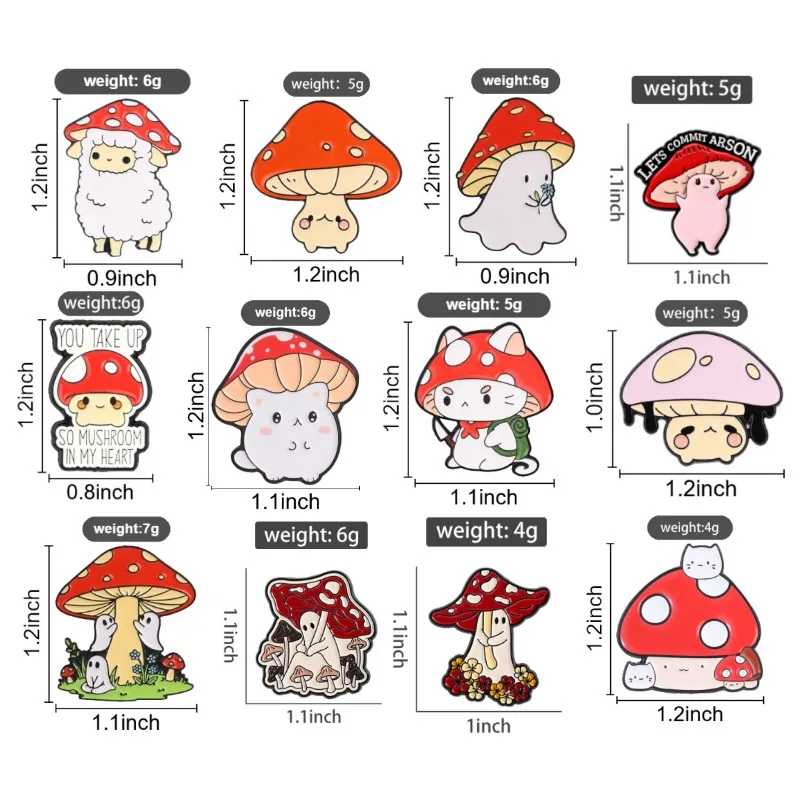 Cute Cartoon Mushroom Badge Pin Collection Funny Animal Character Alloy Brooches Lapel Backpack Badge Jewelry Gifts 6