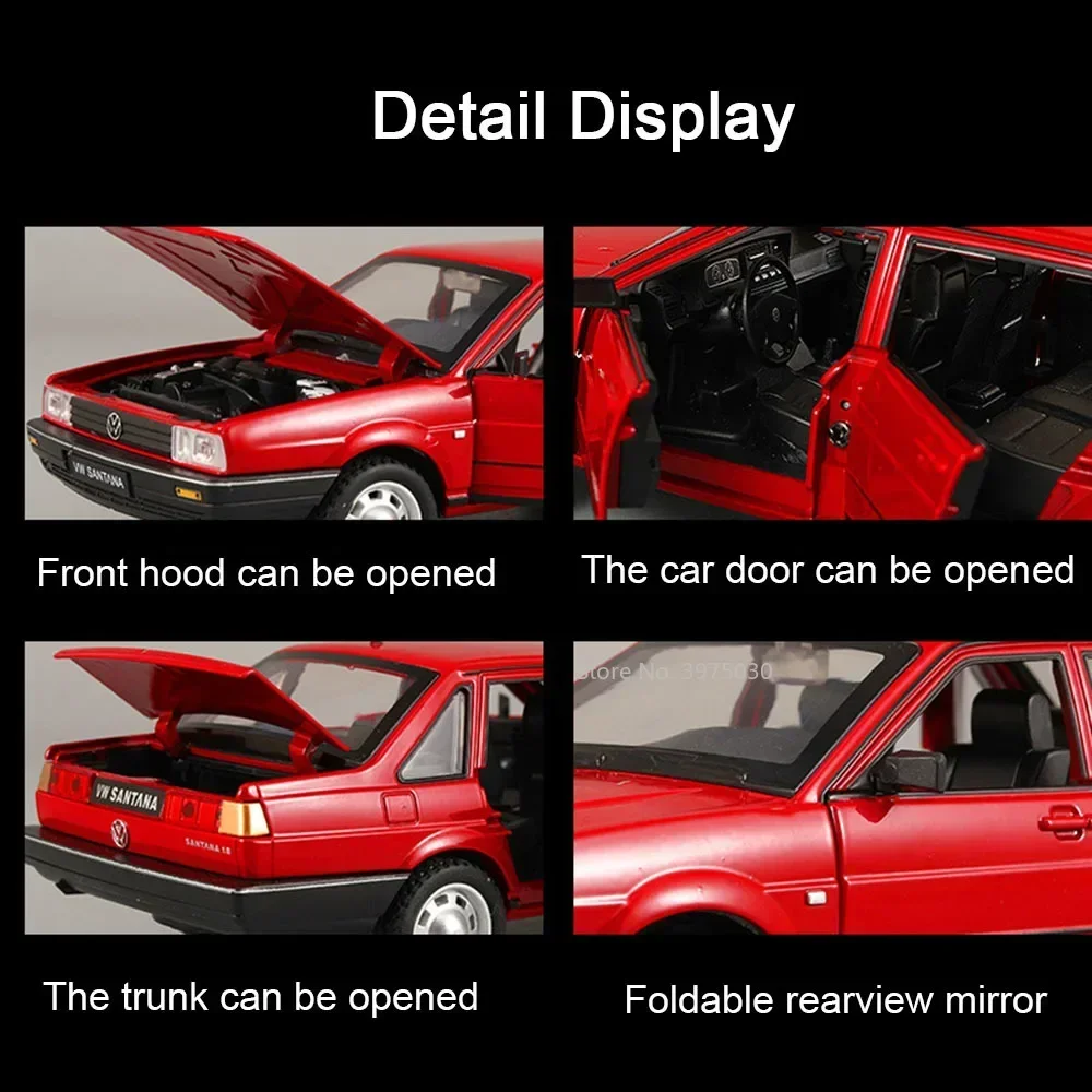 1/24 合金ダイキャストサンタナ車モデルおもちゃ高シミュレーション車両サウンドライトプルバックコレクション装​​飾ギフト男の子のため