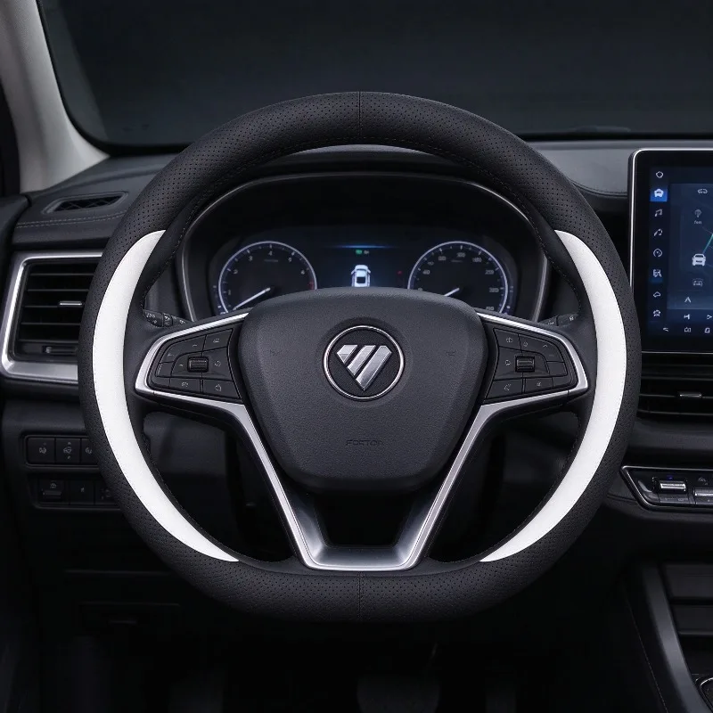 For Foton Nappa Leather Steering Wheel Cover,O+D Shape,37-38cm,Anti Slip,Sweat Absorbent,All Season Auto Accessories