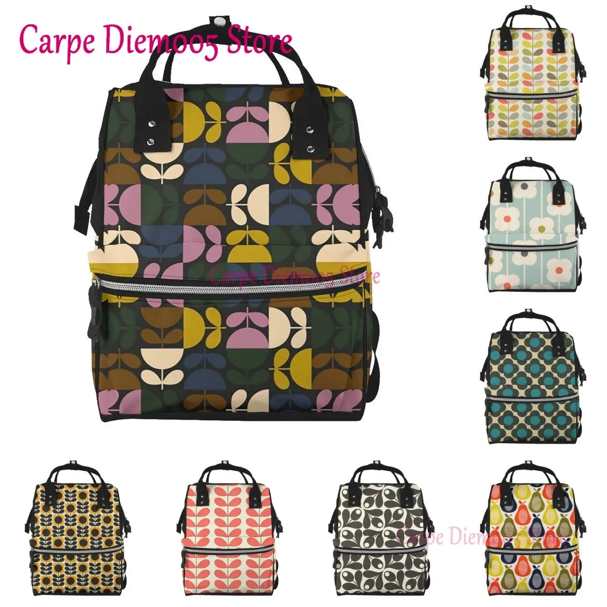 Orla Kiely Printed Mummy Backpack Diaper Bag Multi-Function Maternity Nappy Bags, Kid Bag with Laptop Pocket