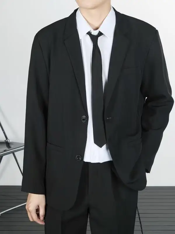 

Casual Bla Men's Suit Jaet Faionable All-Season Loose Fit Stand Tailoring Busin Gentleman Sle Long Sve Pure ...