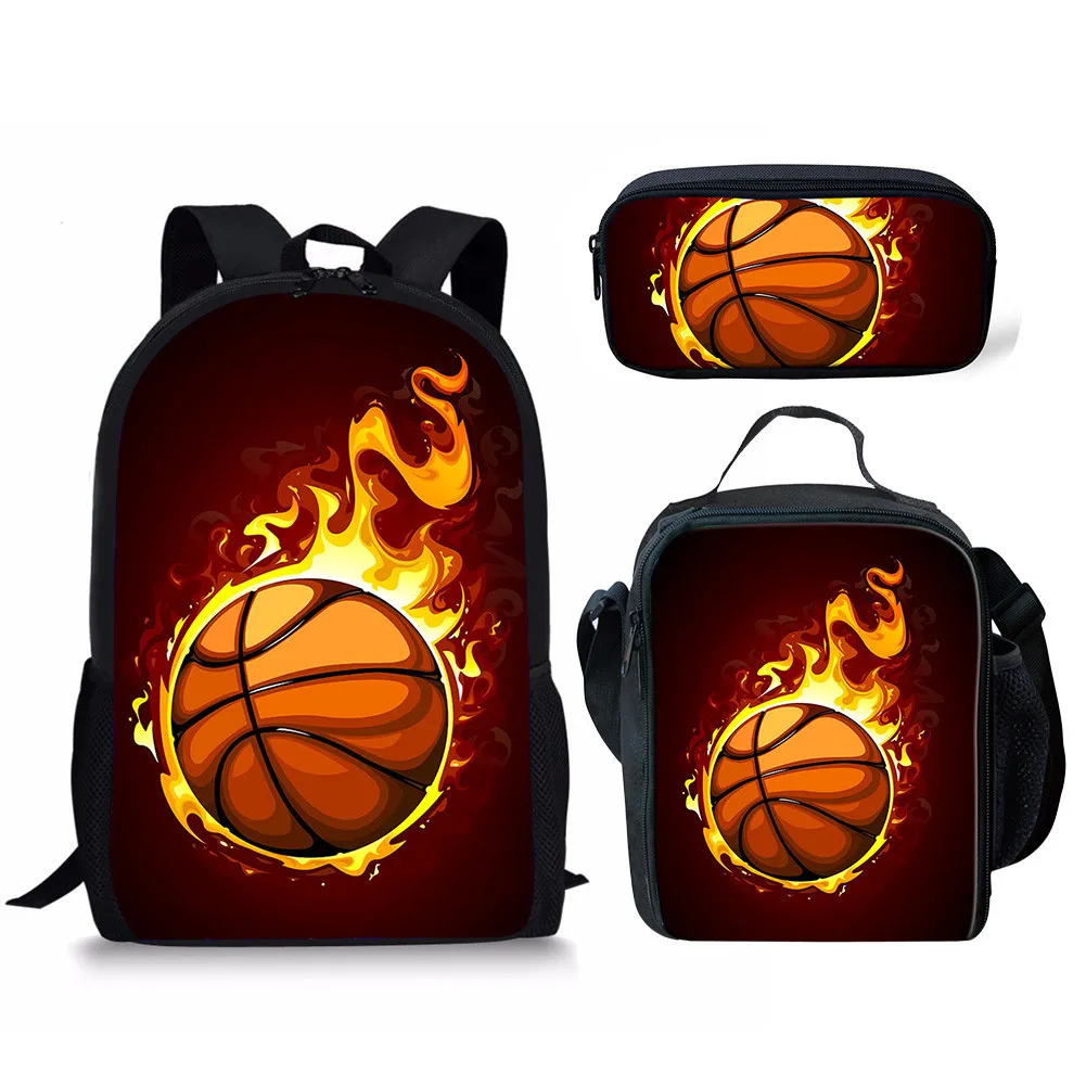 Cartoon Ice fire Basketball ball 3pcs/Set Backpack 3D Print School Student Bookbag Anime Laptop Daypack Lunch Bag Pencil Case