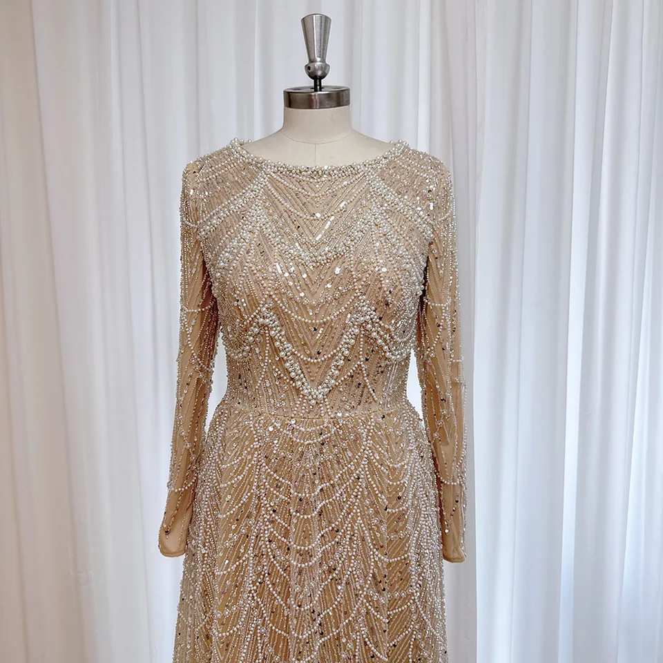 Elegant Muslim Pearls Evening Dress 2026 Luxury A-Line Long Sleeves Beads  Formal Prom Wedding Party Gown for Women Customized - AliExpress 320