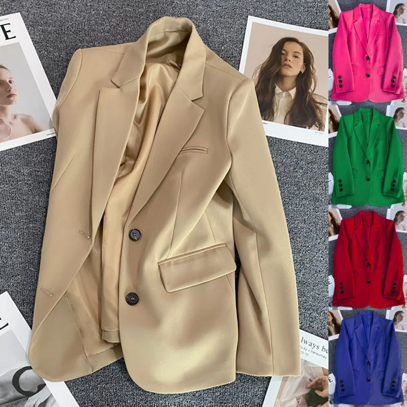 

Autumn 2025 Women's Casual s Jaets Coats Ladies Suits Straight Cut Polyester Long Sve Single Button Pure Color