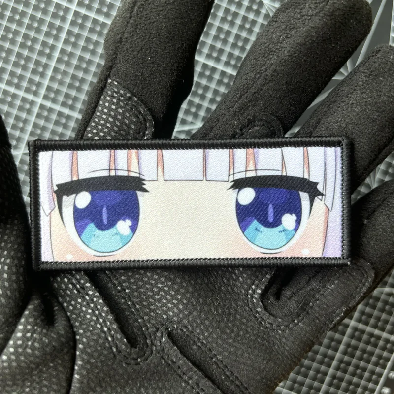 Kobayashi's Maid Dragon Kanna Kamui Morale Badge Cute Girls Eyes Patch Hook and Loop Printing Backpack Anime Character Sticker