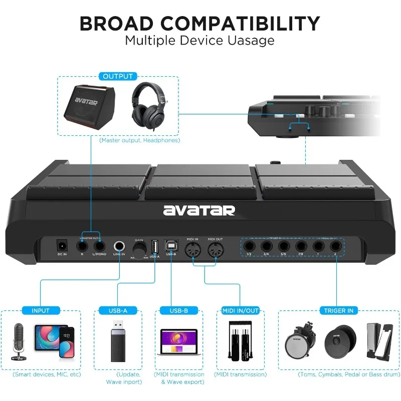PD708 Sample Pad Percussion And Sampling Instrument With 9 Drum Pads For Live Performance, 1000+ Built-in Sounds, 32 GB Storage