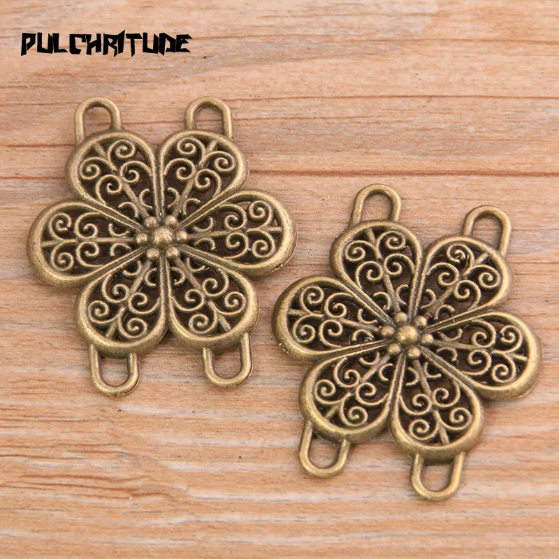 PULCHRITUDE 6pcs 32*38mm New Product Two Color Zinc Alloy Hollow Flower Porous Connectors Jewelry Making DIY Handmade Craft