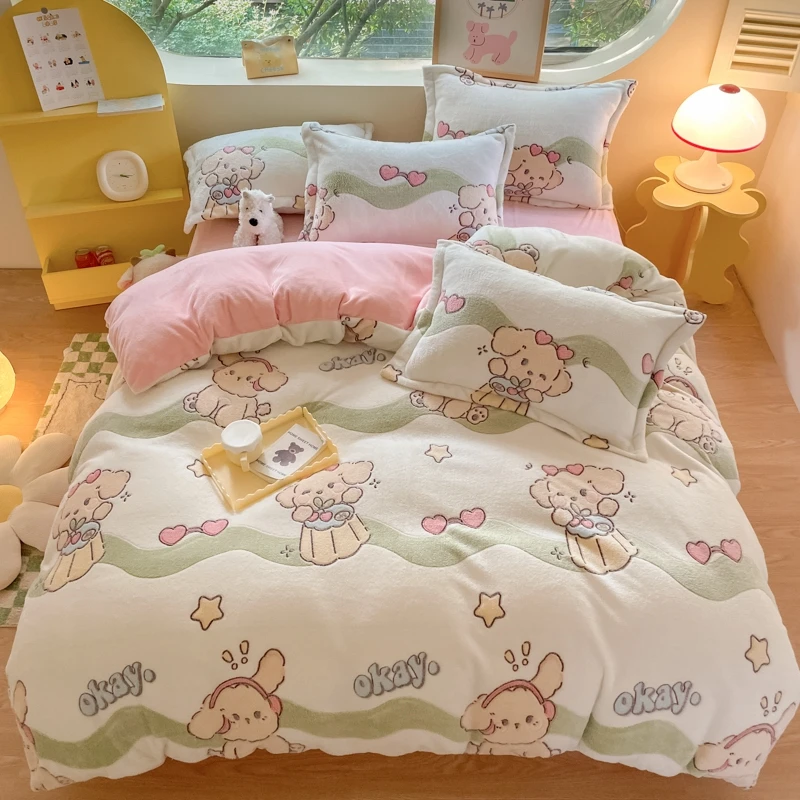 Bonenjoy Printed Duvet Cover Melange Velvet Quilt Cover Soft Comforter Cover Fleece Fluffy Bedding Blanket 이불커버 (No Pillowcase)