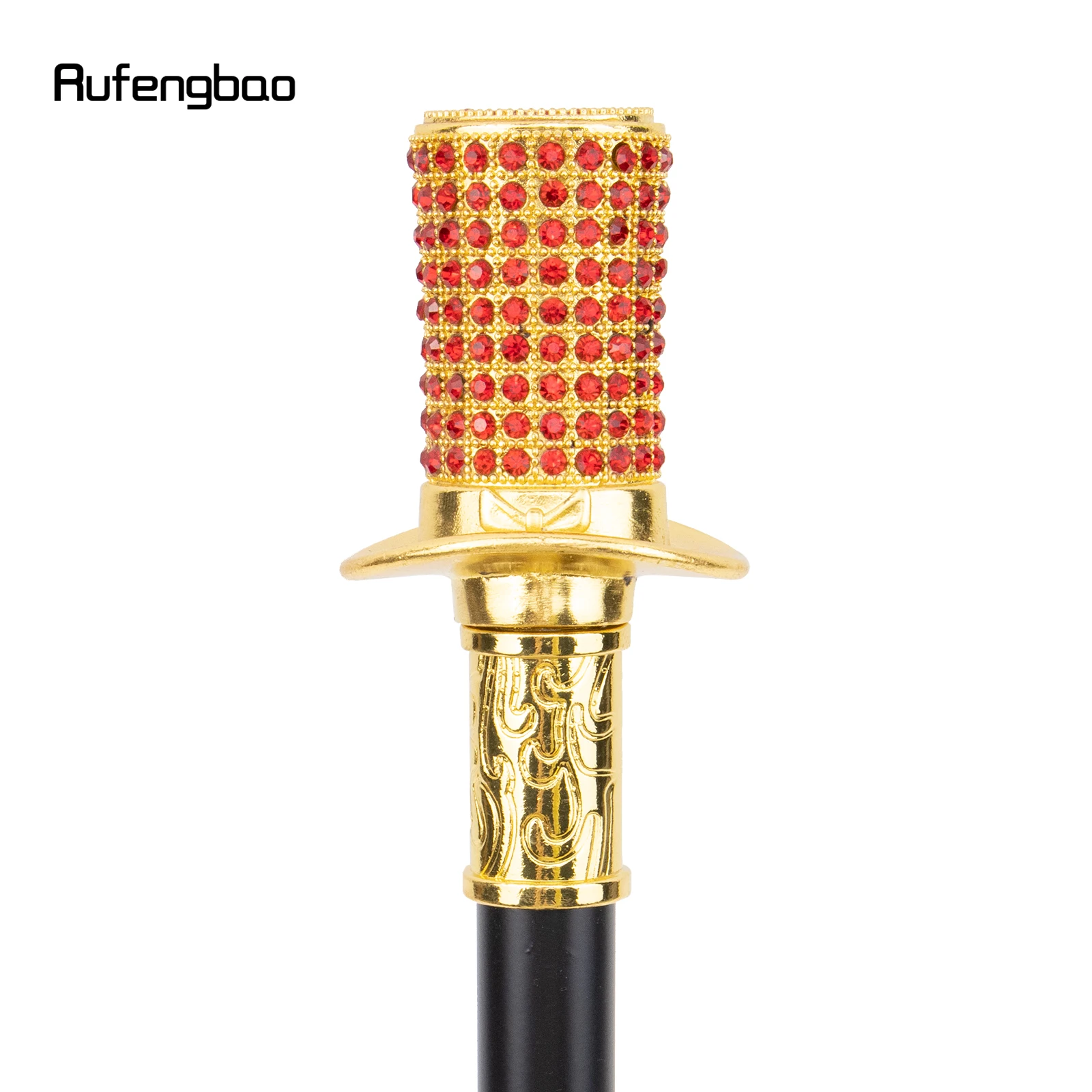 Golden Red Artificial Diamond Walking Cane Fashion Decorative Walking Stick Gentleman Elegant Cosplay Cane Knob Crosier 95cm