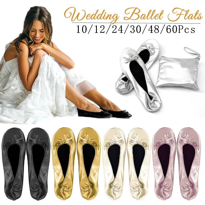 Foldable Ballet Flats Wedding Ballernia Bride Bridesmaid Slippers Bulk Weddings Flip Flops for Guests After Party Dancing Shoes