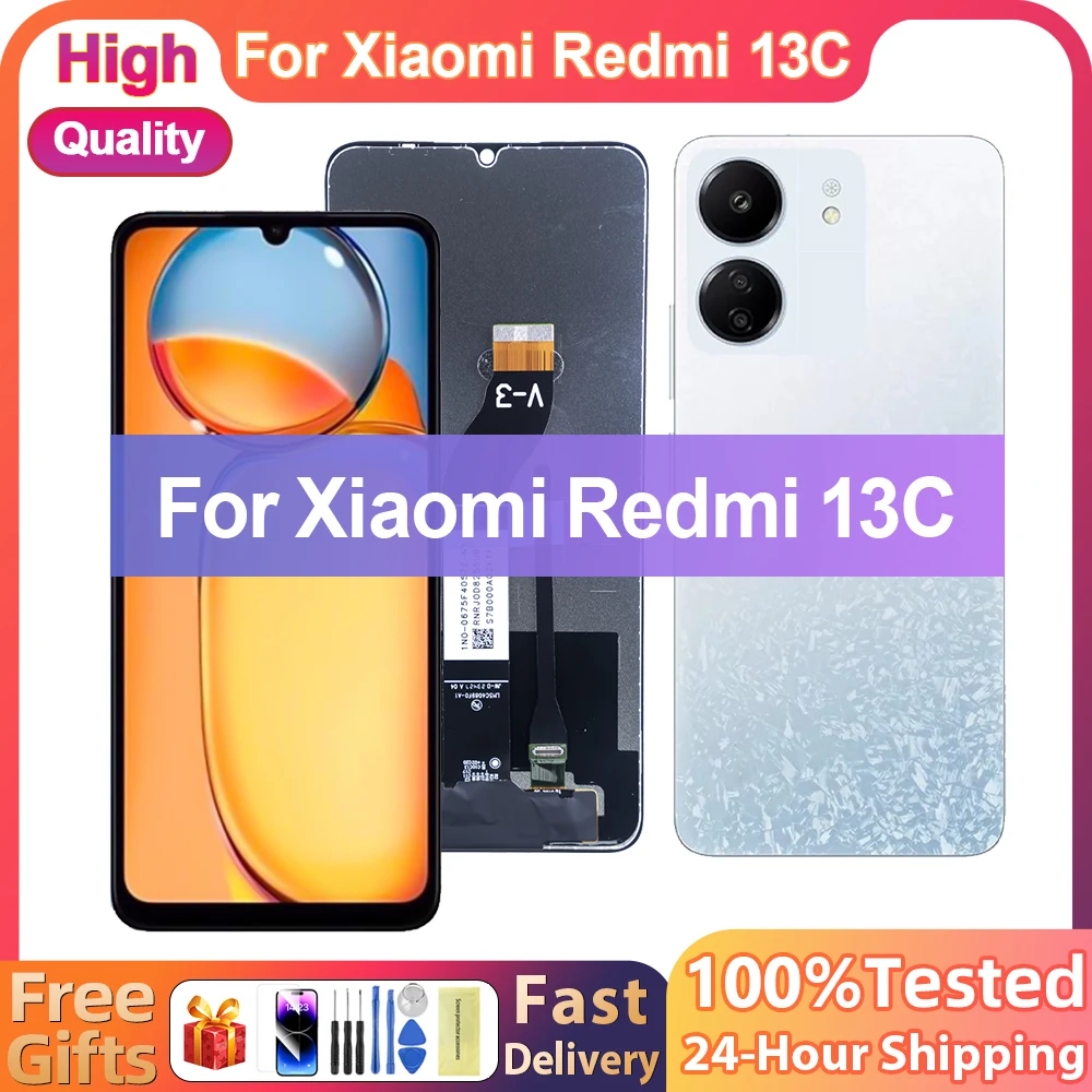 

ЖК-дисплей 6,74 дюйма для Xiaomi Redmi 13C, сенсорный экран с рамкой, дигитайзер в сборе, запчасти для Redmi 13C 23100RN82L, дисплей