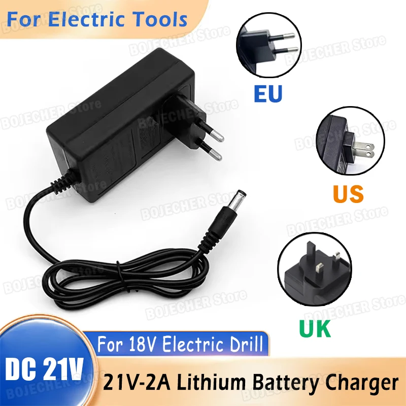 DC 21V Lithium-Batterieladegerät für 18V Elektrobohrer Intelligente Elektrowerkzeuge 21V 2A Netzteil Adapter Transformator EU US UK