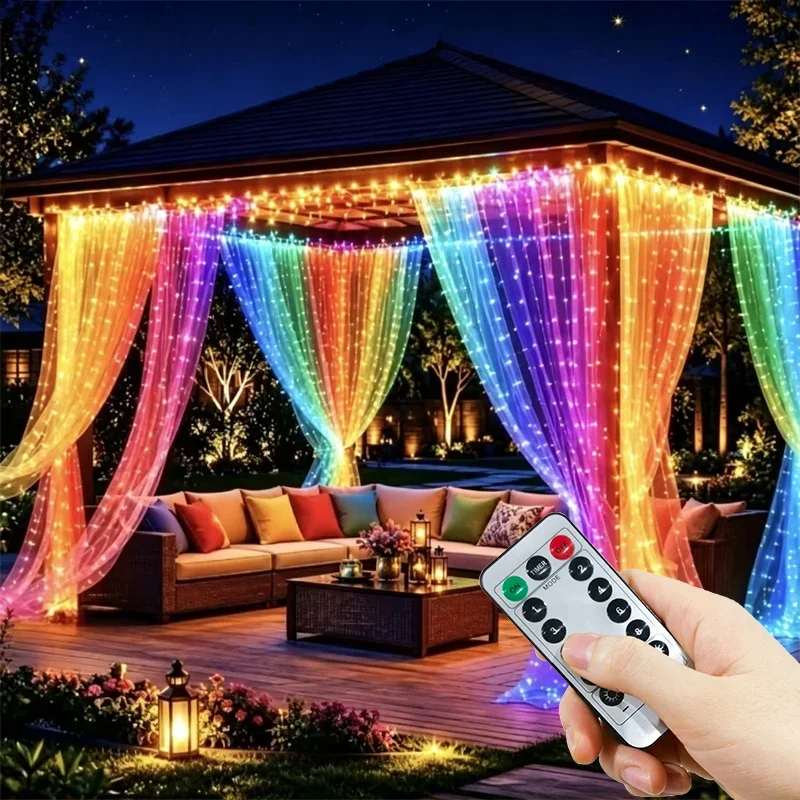 Holiday LED Curtain String Lights USB Plug 8 Modes Christmas Lights Halloween Party Valentine's Day Room Garden Wedding Decor