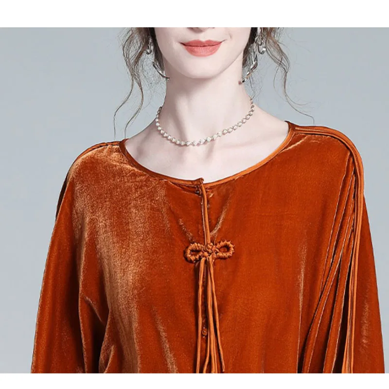 قميص Fengbaoyu حريري مخملي راقي للنساء - فستان أنيق للسيدات - ناعم ورقيق - قميص كاجوال صديق للبشرة #5