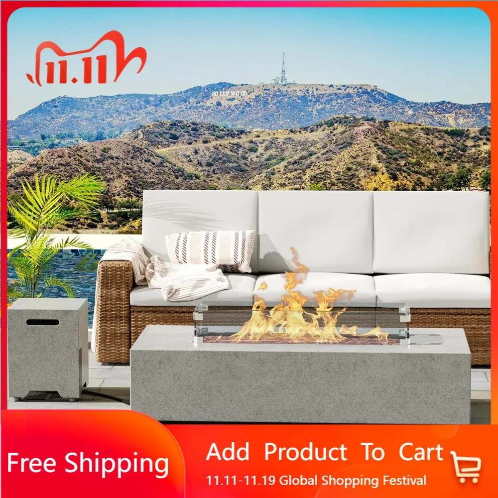 

56-дюймовый стол для костра на пропане, прямоугольный уличный стол для костра с баком (50 000 БТЕ), 3-х предметная газовая костра со стеклом