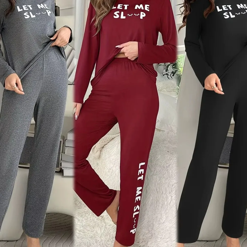 

Pajamas, home clothes, letter long sleeved shirt, long pants, loose and comfortable two-piece set that can be worn outside