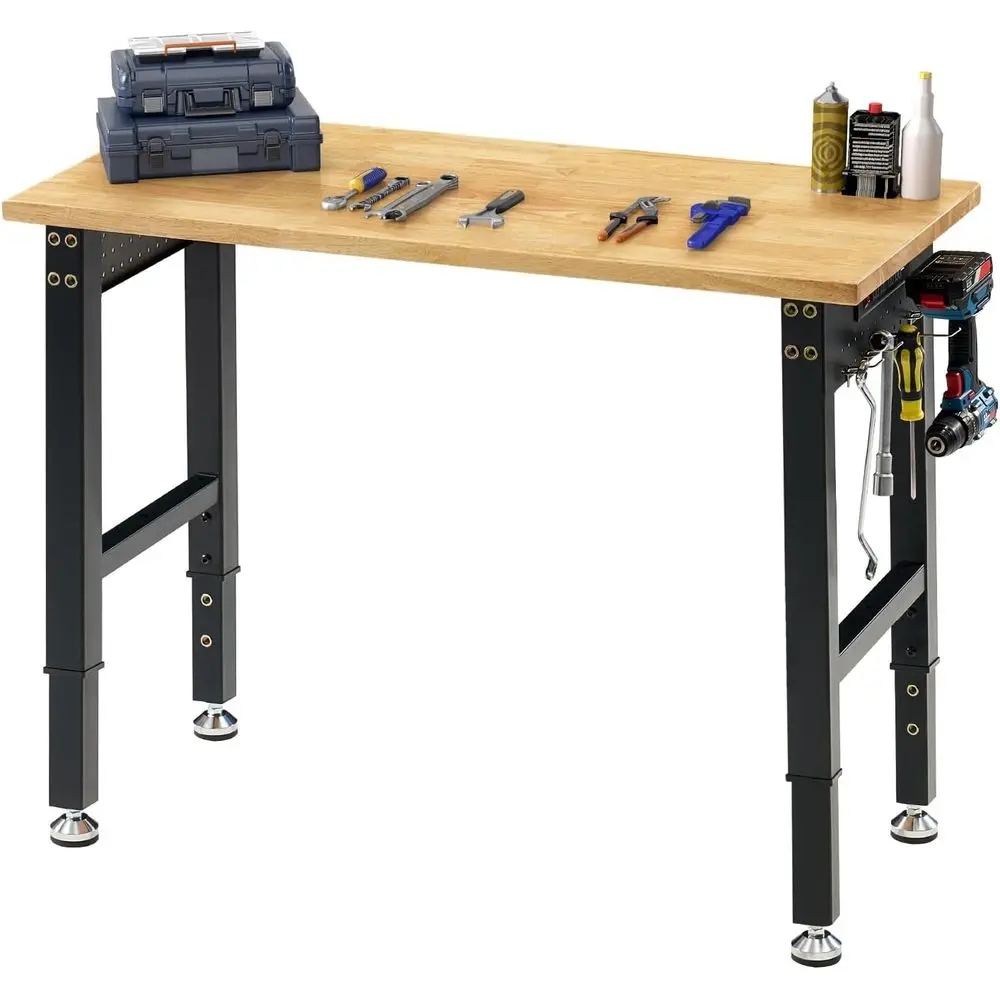 

Sturdy Workbench with 4 AC & 2 USB Ports, 2000 lbs Capacity, Rubber Wood Top for Garage or Workshop
