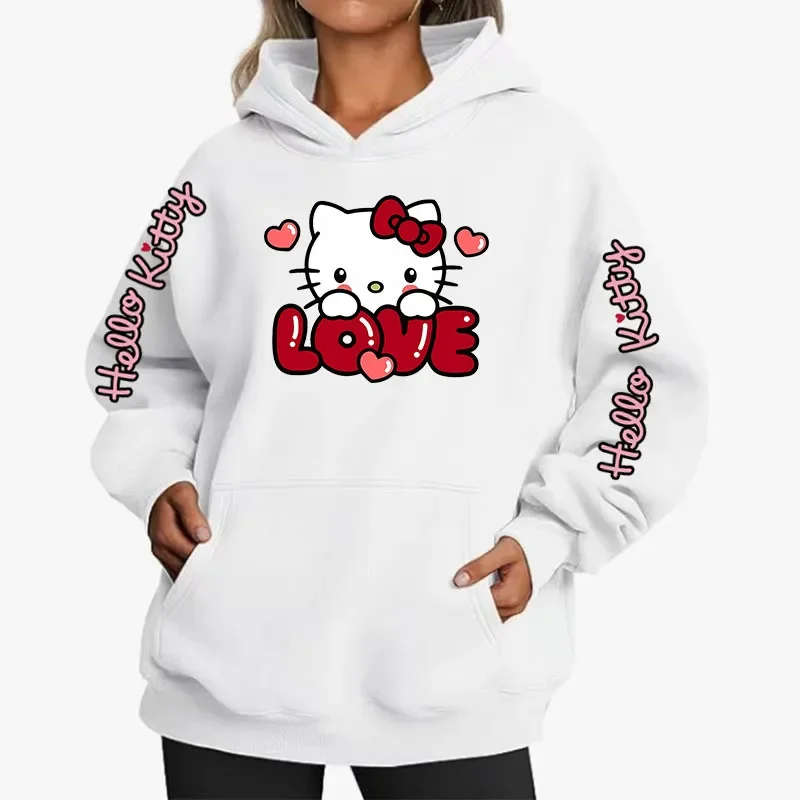 Damen Sportswear Sanrio Japan Harajuku Hello Kitty Tops Süße Kleidung Muster Hoodie Winter Langarm Jacke