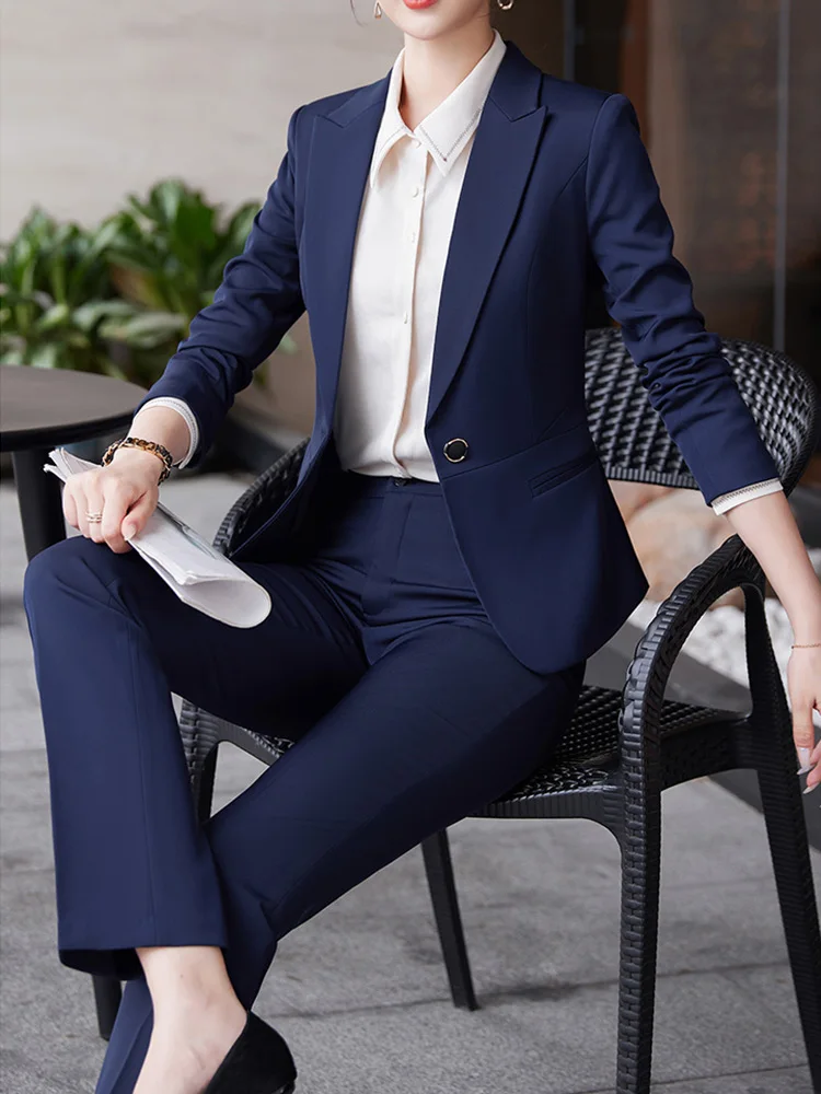 Women Professional Long Sleeve Suit Blazer and Pants/Skirt Two Pieces Set Ladies Formal Suits Business Interview Workwear Spring