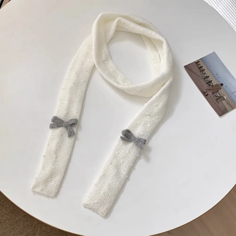 ผ้าพันคอไหมพรมลายจุดอเนกประสงค์ สไตล์ฮาราจูกุ ตกแต่งชุดสไตล์เกาหลี Y2K ผ้าพันคอยาวทรงแคบ สตรีทแวร์