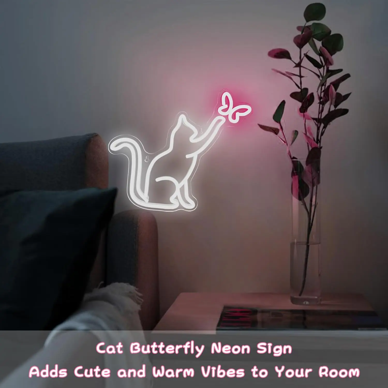 LED Cat Butterfly Neon Signs Lights USB Operated 3D Wall Art Home Decor Hanging Signs Lamp for Living Room Bedroom Gifts Kids