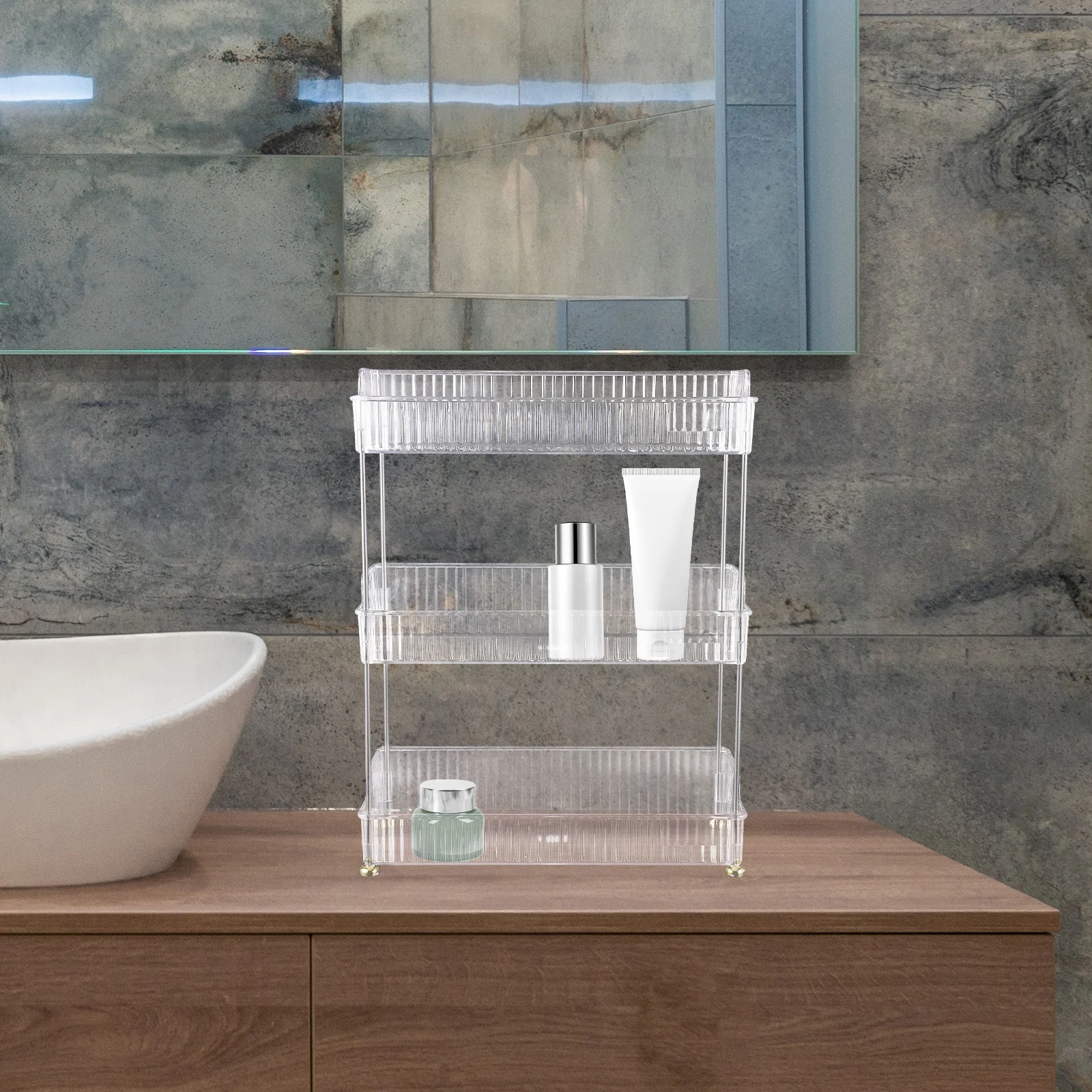 

Многоуровневая двухслойная полка-органайзер для ванной комнаты, туалетных принадлежностей, косметики, для столешницы, туалетного столика, рабочего стола, из нержавеющей стали