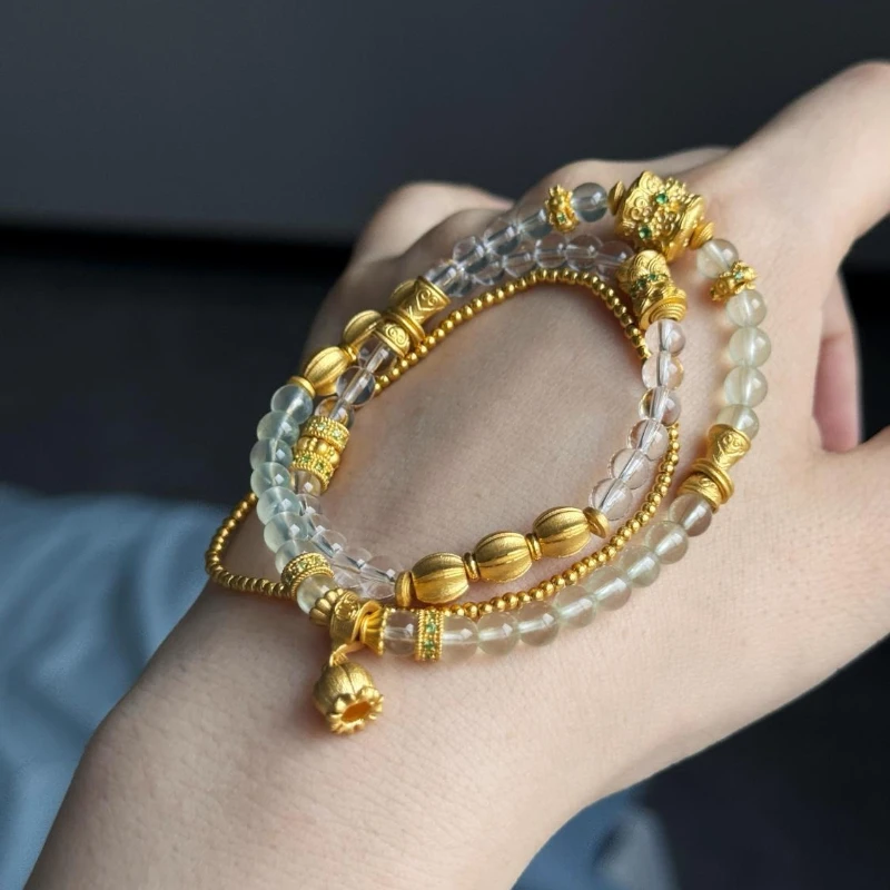 

New Chinese imitation white crystal transfer bucket bead bracelet niche design high sense simple retro gift for girlfriend