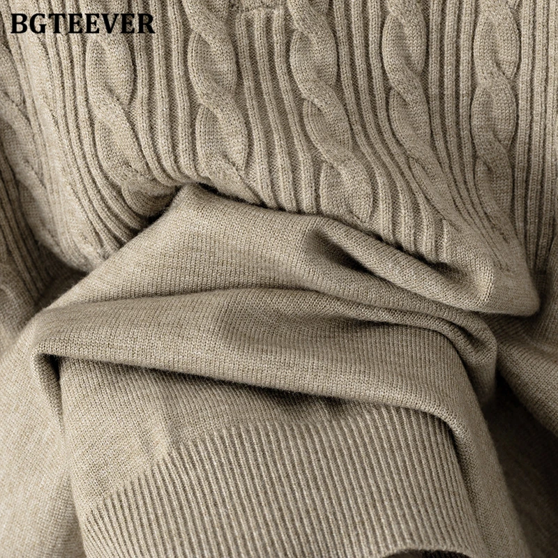 BGTEEVER Casual Warm Loose Knitted Women Sweater Set Long Sleeve Zipper Up Pullovers & High Waist Drawstring Pants Autumn Winter