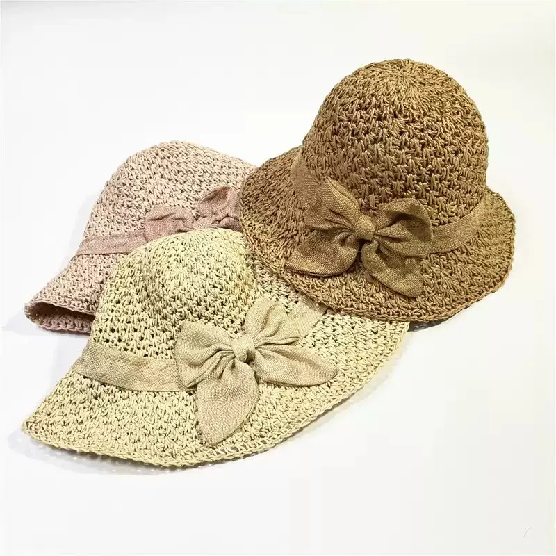 قبعة شمس من القش قابلة للطي بحافة واسعة للحماية من الأشعة فوق البنفسجية للنساء، قبعة بنما مصنوعة يدويًا بفيونكة، لرحلات الشاطئ ودرع الشمس في الهواء الطلق #2