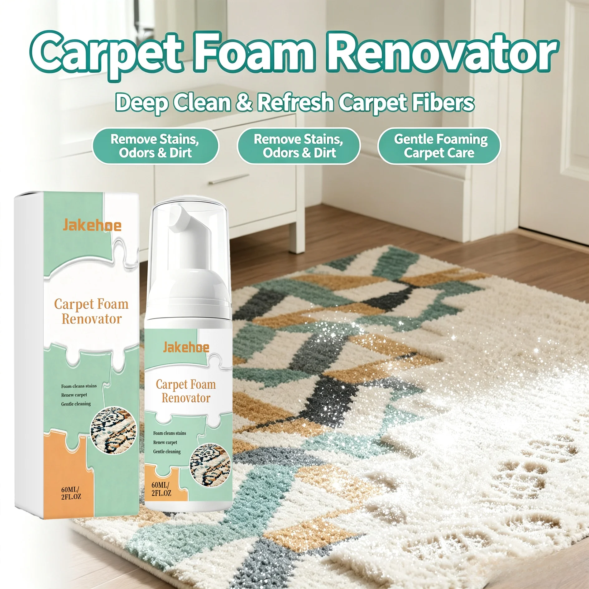 Carpet Foam Cleaner Spray No‑Rinse Rug Spot Stain Remover Fast‑Acting Deep Cleaning Daily Home Carpet Upholstery Sofa Refresher