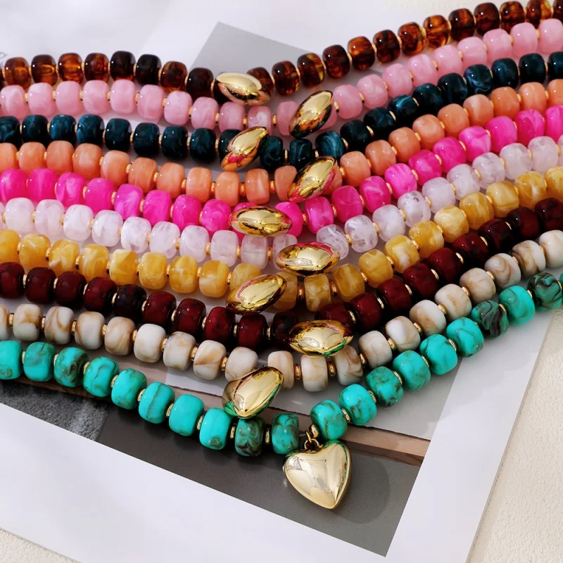 Resin Dyeing Bucket Bead Love Pendant Bead Necklace
