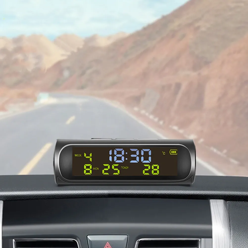 

Автомобильные цифровые часы на солнечной энергии с термометром, часы для приборной панели автомобиля, измеритель температуры, дисплей времени и даты, цифровой термометр