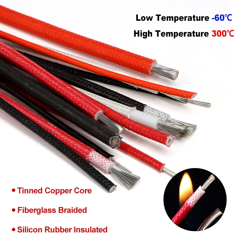 Sq 0.3mm ~ 6mm Fiberglass Braided  Silicone Cable High Temperature Insulation Warm Floor Heat Element Heat Resistant Copper Wire