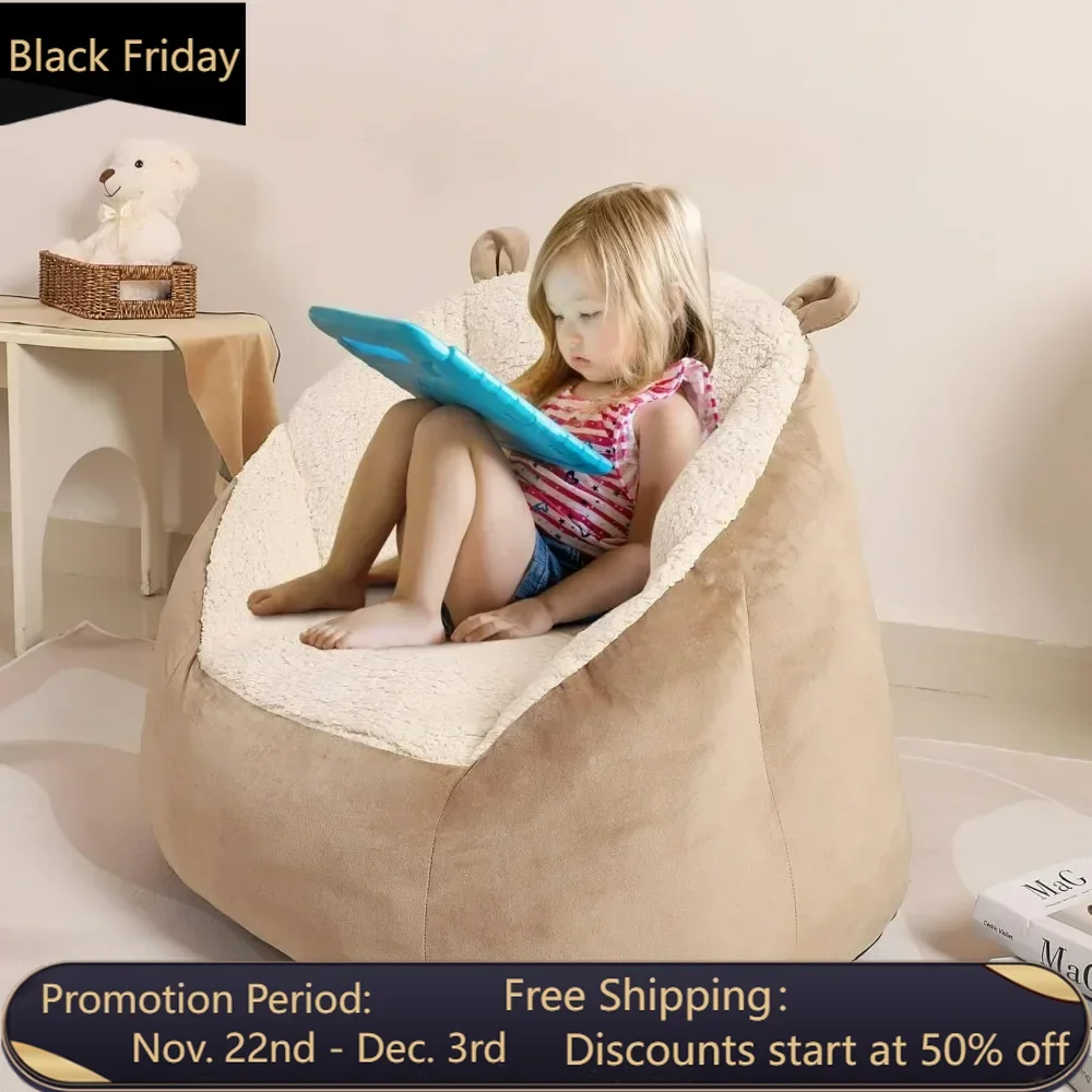 Cute soft bean bag chair, furry bear ear lazy chair, suitable for girls and boys under 10 years old