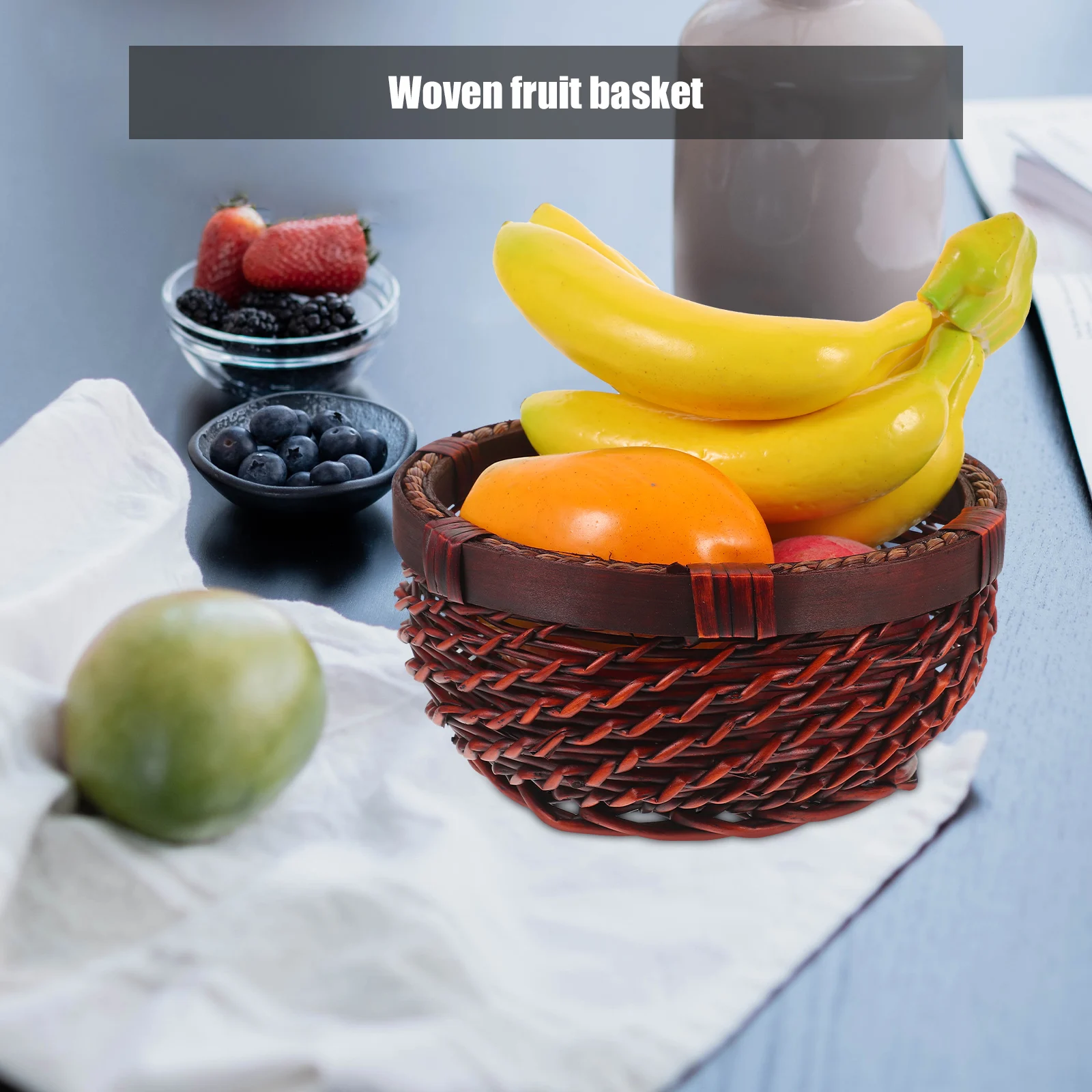 

Rattan Storage Basket Vintage Home Decor Snacks Bread Fruit Kitchen Desktop Organizer Woven Basket Kitchen Food Serving Holder