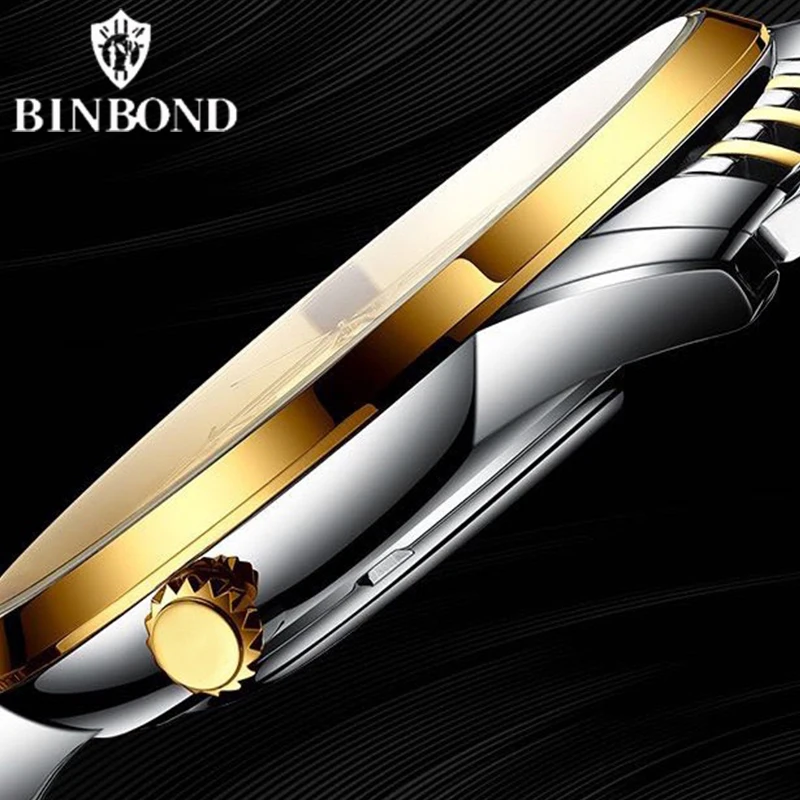 BINBOND B0117 Fashion Business Quartz Men Watches Luminous Stainless Steel Strap 50M Waterproof Classics Date Dial Men Watches