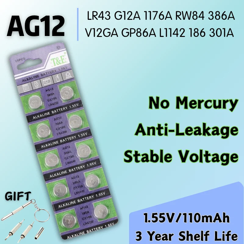 

2-50pcs AG12 LR43 G12A 1176A RW84 V12GA GP86A L1142 186 301 Watch Battery 1.55V Button Coin Cell LED light Batteries For Toy