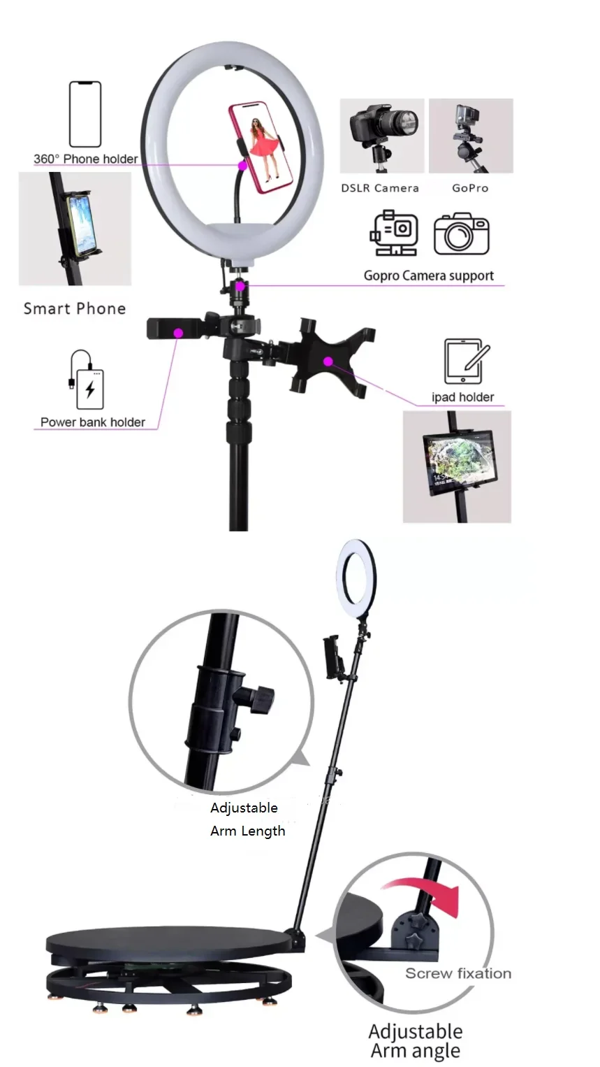 Slow Motion Rotating Platform Photo Booth for Wedding Fiestas Selfie Party Spin Photobooth Free-standing Portable 115cm