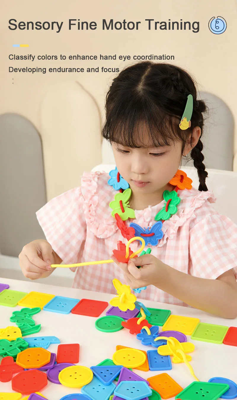 64/128 stücke Baby Montessori Schnürung Spielzeug Cartoon Frucht geometrische Blöcke Bespannung Einfädeln Knöpfe Vorschule Trainings hilfen für Kinder