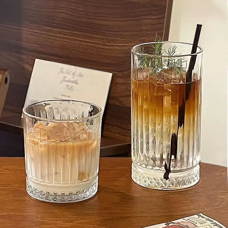 1pcs Wine Glass Ice Stripe Glasses Baijiu Cups Set Household Wine Dispenser Cups Foreign Wine Mug Whisky Beer Glass Shot Glass